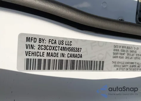 2021 Dodge Charger R/T Rwd из США, поврежденный, VIN 2C3CDXCT4MH565387